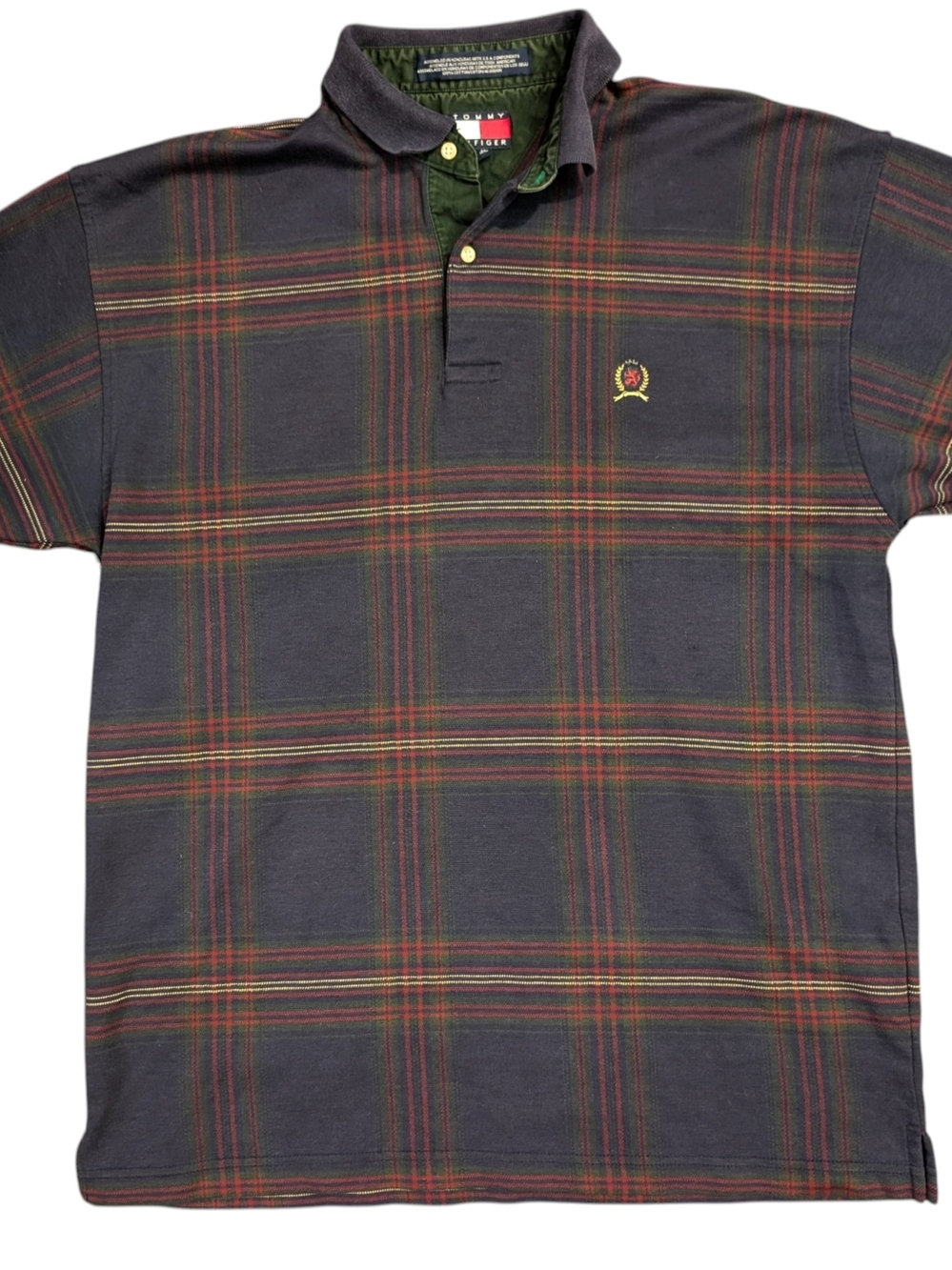Vintage 90's Tommy Hilfiger Men's Navy Plaid Polo Shirt Size M - Picture 11 of 13